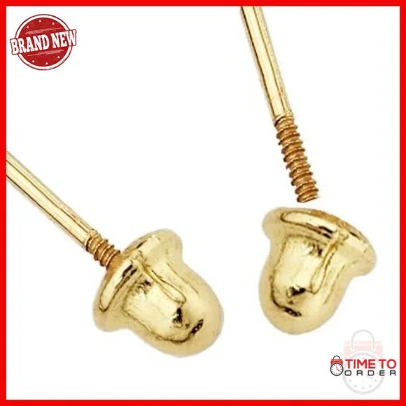 14k Gold Flower Stud Earrings with Screw Back - 7mm